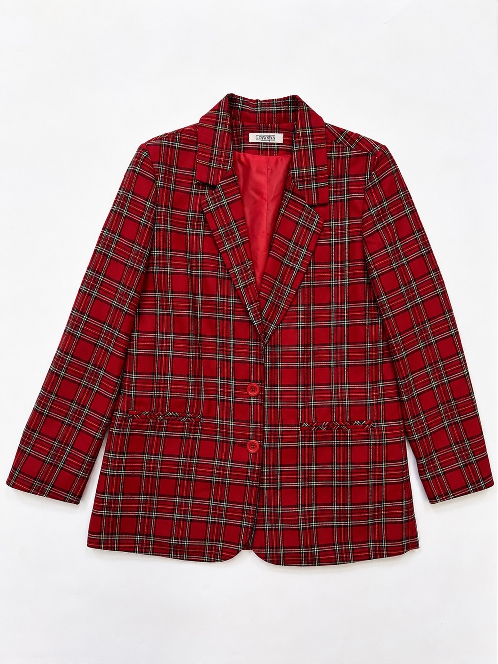 Lorianna Red Tartan Plaid Blazer Jacket Preppy Academia Size 14 - Picture 3 of 5